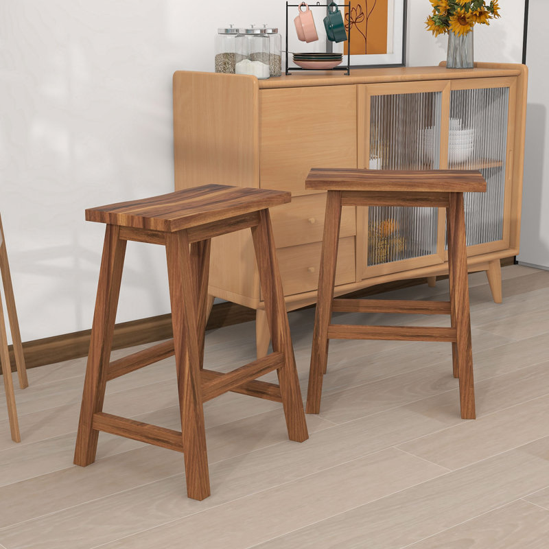 Tabourets de cuisine à hauteur de comptoir en bois Dyshaun, Noyer