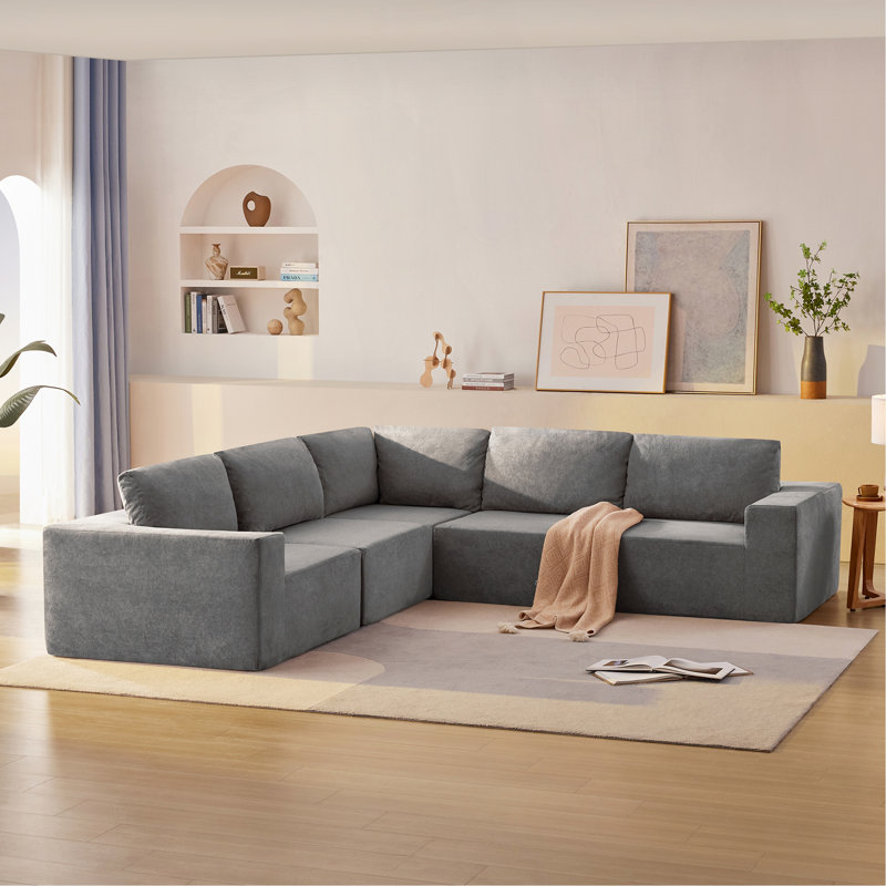 Canapé modulaire en forme de L 116 * 116 ", ensemble de canapé de plancher de luxe, meubles d'intérieur rembourrés, canapé compressé rempli de mousse pour le salon, la chambre à coucher, combinaison gratuite de 5 PC