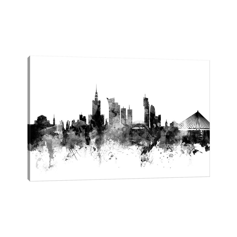 Warsaw, Poland In Black And White by Michael Tompsett - Wrapped Canvas Gallery-Wrapped Canvas Giclée