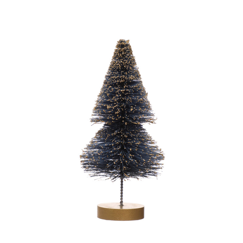 Arbre haut en forme de bouteille en sisal avec paillettes dorées et base en bois