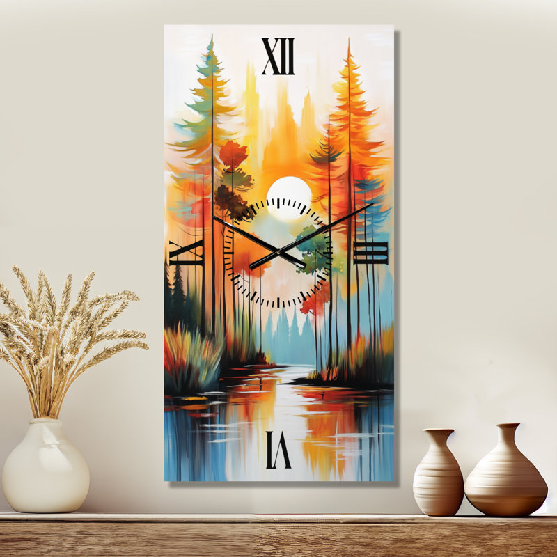Horloge murale en métal Summit Sunrise Pines II - Lodge (sans tic-tac), 32" H x 16" W - Rectangle