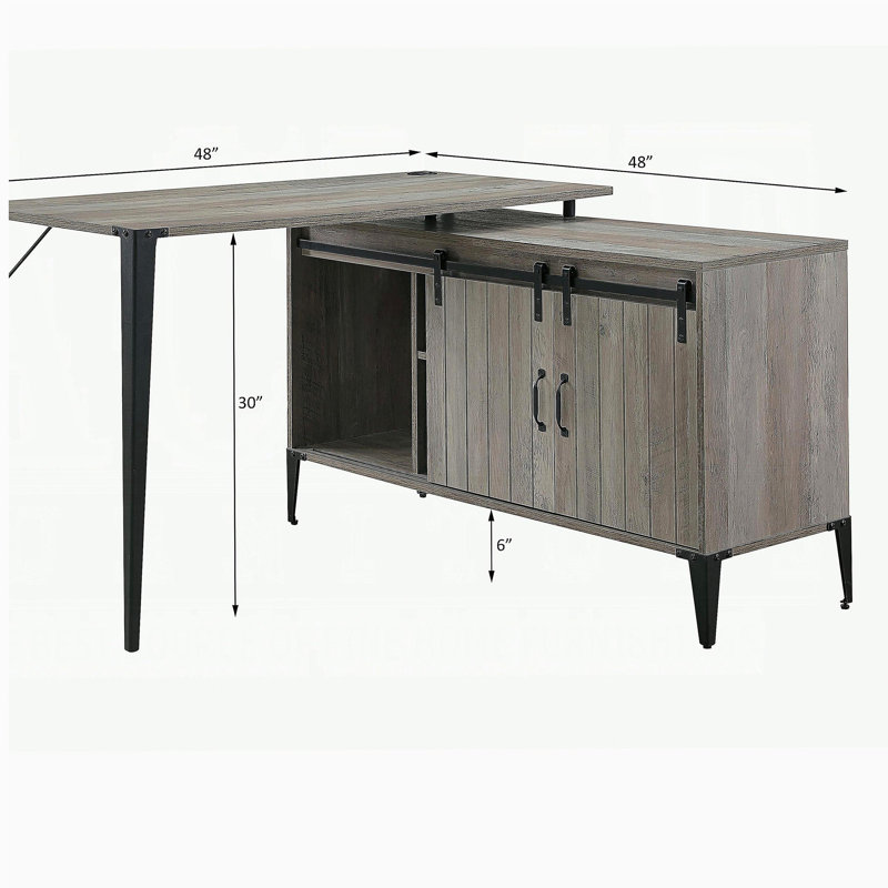 Grey oak writing desk with sliding barn doors, Gray