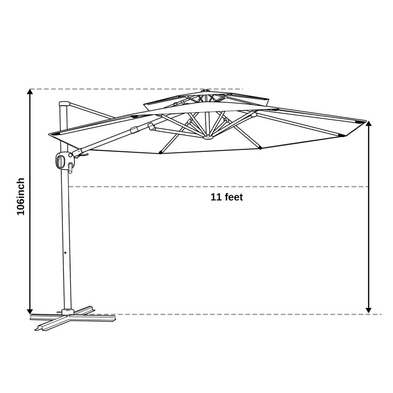 Parasol pour porte-à-faux 11 pi, Gris montagne