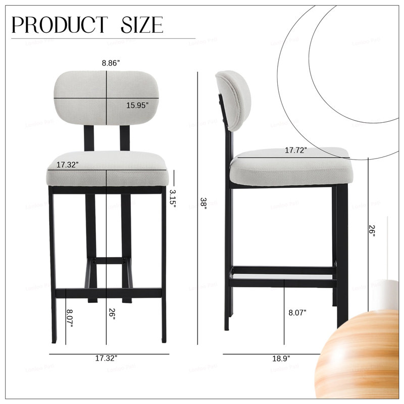 2PCS 26Inch Fabric Counter Height Barstools, White