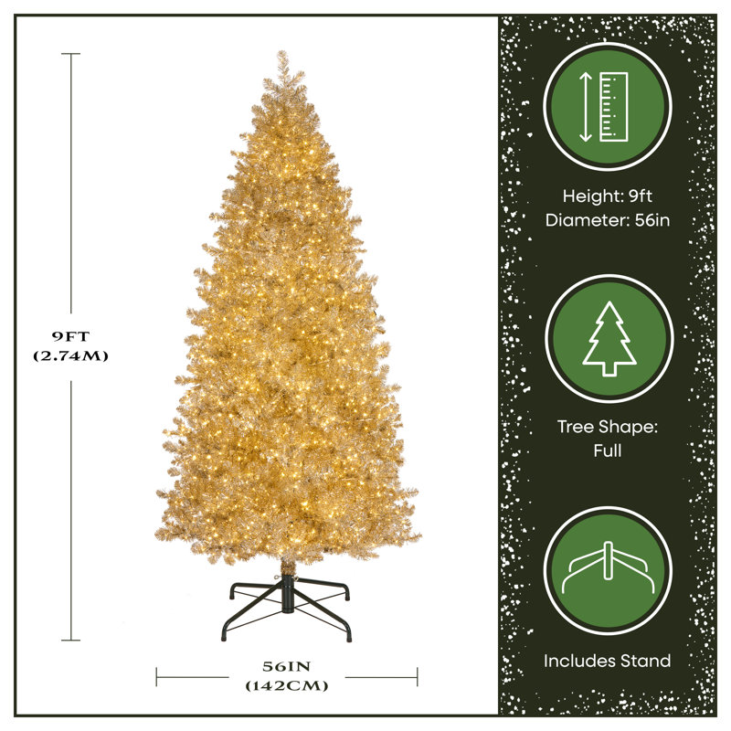 Arbre de Noël platine métallique pré-éclairé, 9 pi