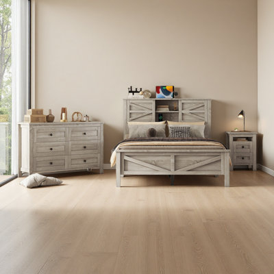 Ensemble de chambre à coucher 3 pièces avec lit plateforme Farmhouse