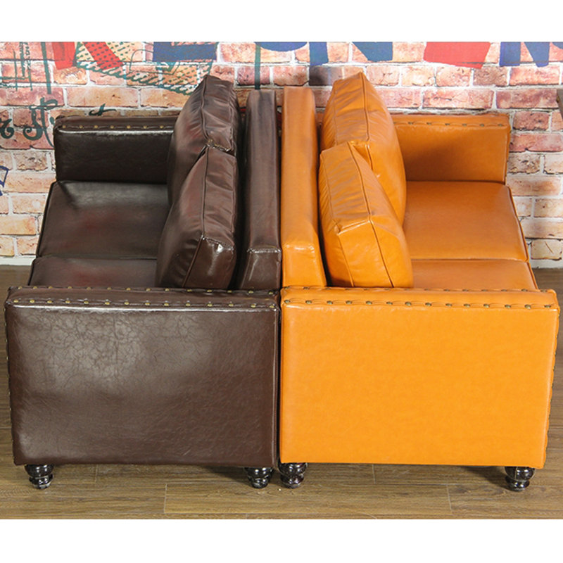 Vintage Style Elegant Restaurant Cafe Benches Faux Leather Upholstered Bench, Orange/Dark Coffee