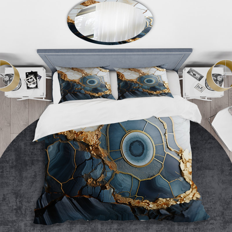 Ensemble de housse de couette Gold and Blue Geode Art IV - Abstract, Housse de couette pour très grand lit et 2 très 
