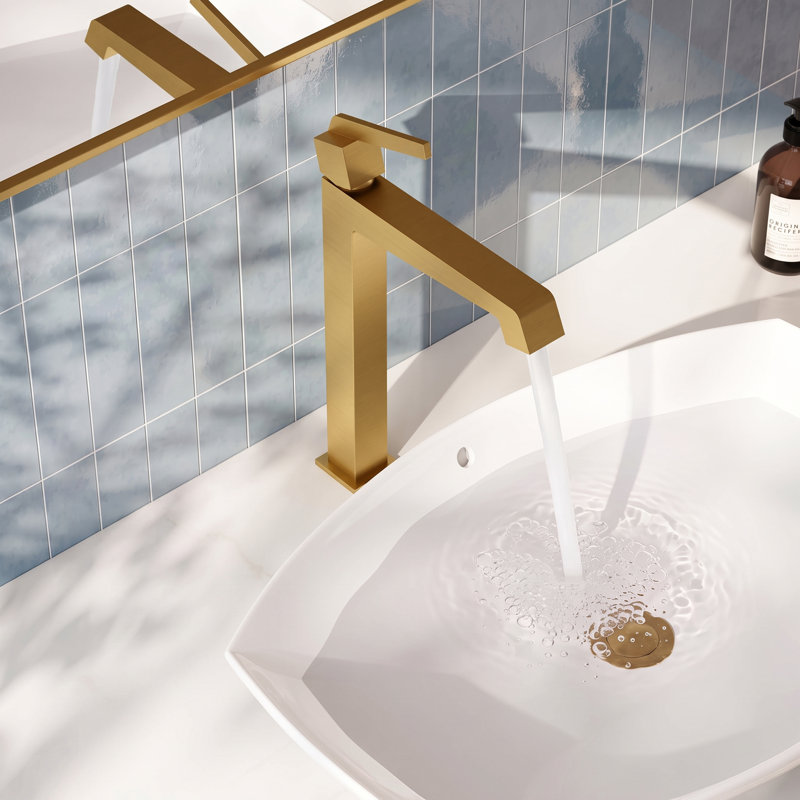 Single Hole Vessel Bathroom Faucet with Drain Assembly, Single Handle Vessel Bathroom Sink Faucet, Brushed Gold