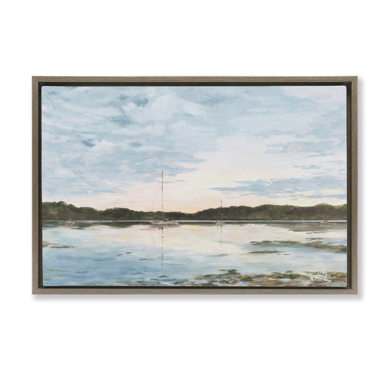 Toile flottante encadrée «Quiet Day on Lake» par Julie DeRice, Cadre flottant orme Montalcino, H 17 po x l 25 po