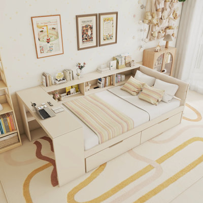 Platform Bed With Storage Shelves, Drawers, Charging Station And Upholstered Headboard by Latitude Run