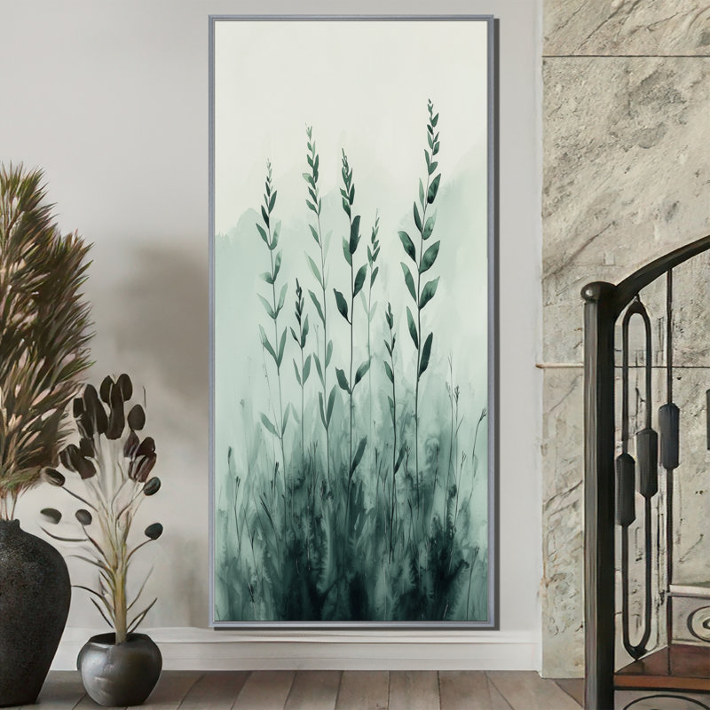 «Monicolher Herbs», art mural encadré, H 60 po x l 28 po, Argent argent, Impression encadrée flottante