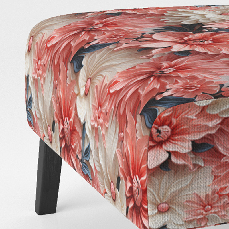 Fauteuil d'appoint Coral Twilight IV Tropical Pattern, recouvert de velours, style côtier, motif de feuilles tropicales