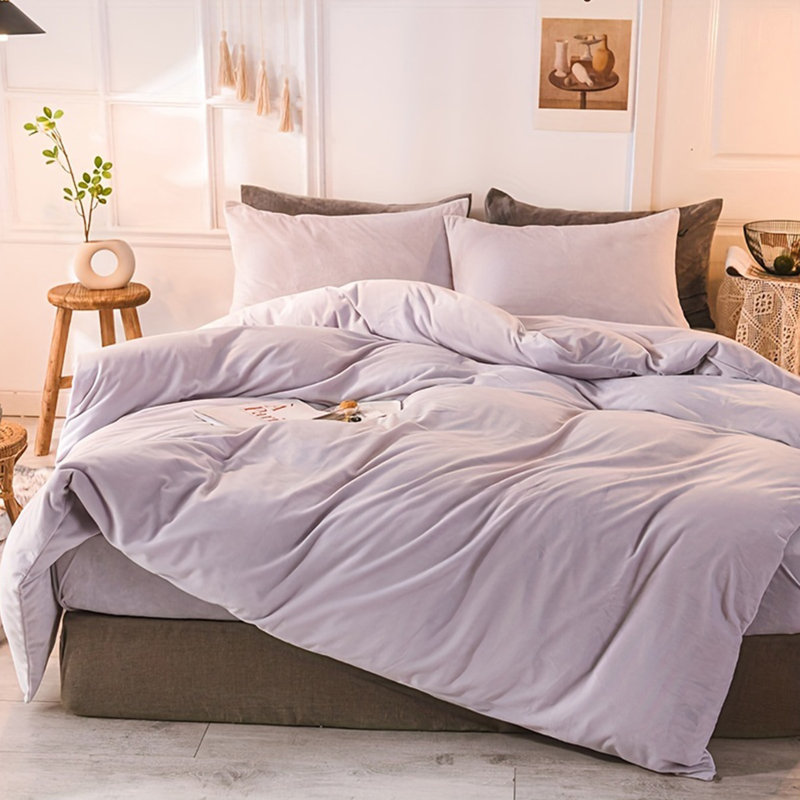 LISSTHER American Solid Color Duvet Cover Bedding Set, Queen Duvet Cover + 2 Pillowcases, Beige