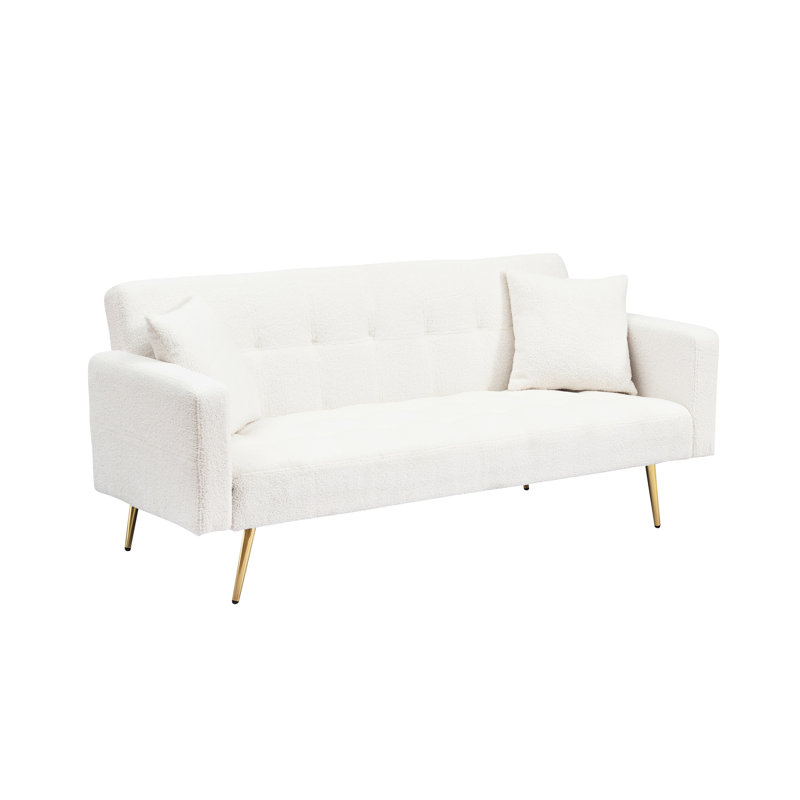71.7 - Inch Beige Bed In Fleece, Two Luxurious Pillows For Cozy Feel, And Coffee Table Utility Made Of Throw Comfort, Strong Frame