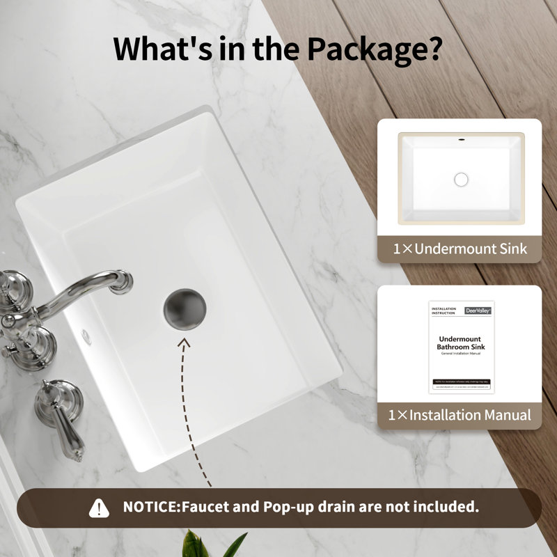 Lavabo de salle de bain rectangulaire encastré en céramique 18 "x 13,5" blanc avec trop-plein