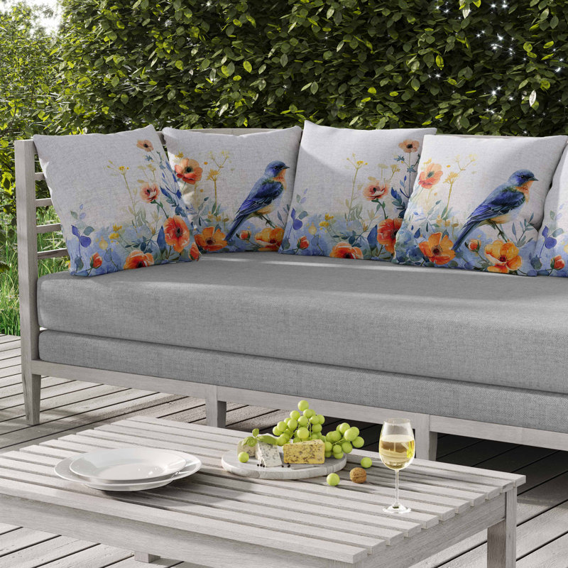 Coussin intérieur / extérieur Tranquil Thicket, Carré 20 po, Bleu / Orange