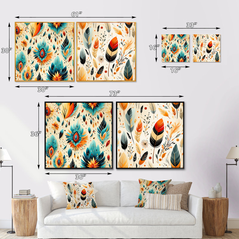 Thane - Ensemble de 2 collages carrés botaniques abstraits, H 36 po x l 73 po, Toile tendue