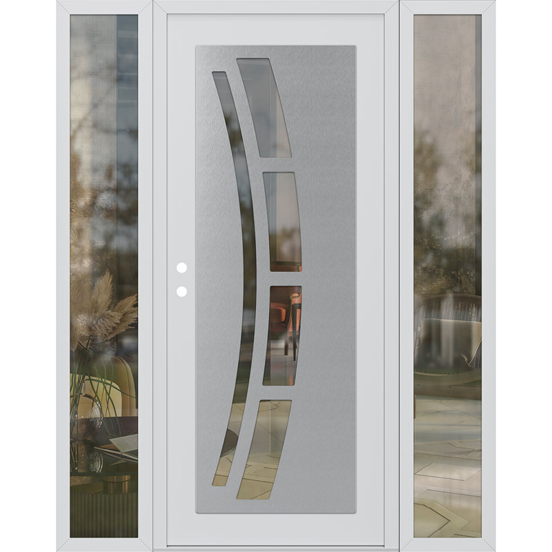 C12 à gauche 60 po X 80 po Panneau en acier argenté et verre givré blanc et blanc avec 2 portes d'entrée en verre givré
