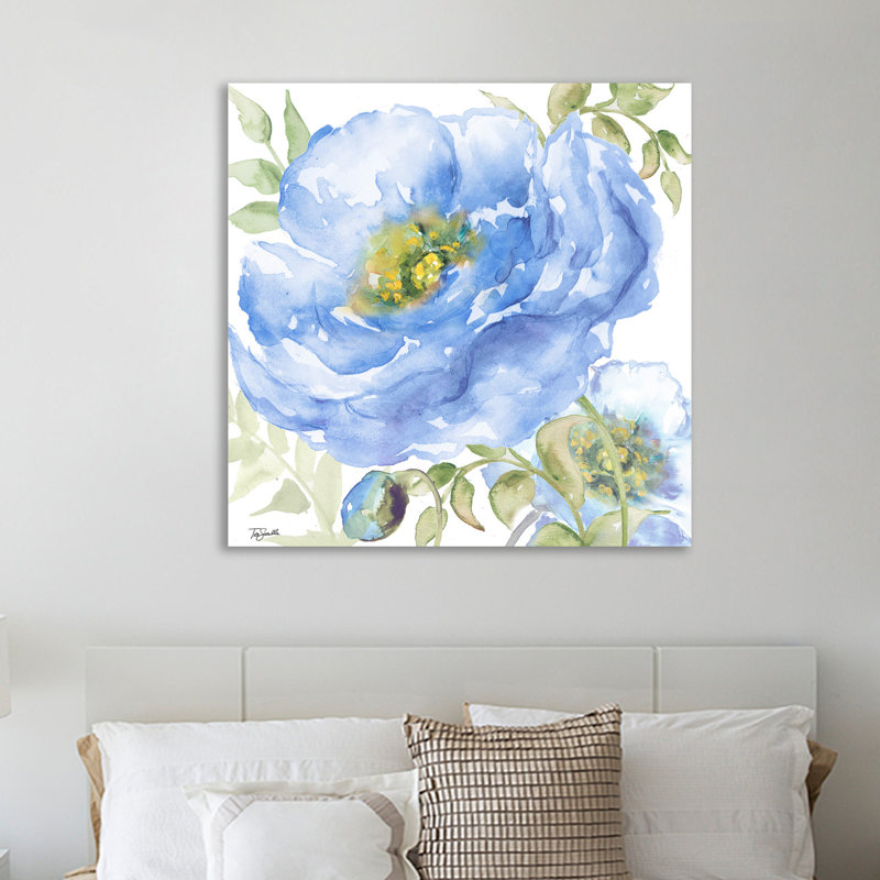 « indigo fleur ii » par tre sorelle studios, reproduction d’art sur toile tendue, H 30 po x l 30 po x P 1,5 po