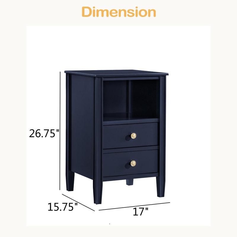 Table de chevet à 2 tiroirs avec rangement, Bleu