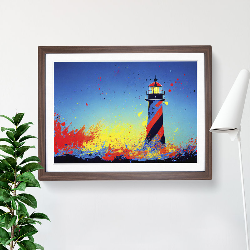 XH1022-6649X Painted Lighthouse Vol.5 1 Piece Single Picture Frame Painting, 34cm H x 46cm W x 2cm D, Walnut Framed