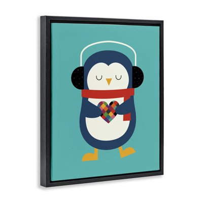 Penguin with Geometric Heart  Framed Floater Canvas Wall Art, design by Andy Westface