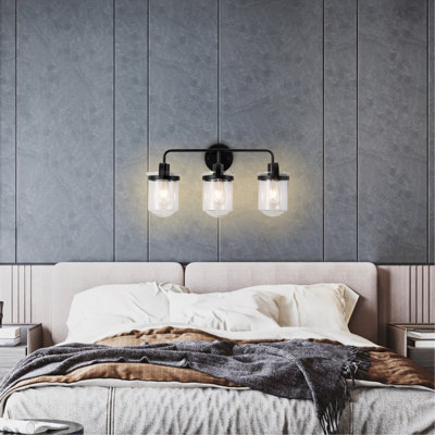 3 lumières avec abat-jour en verre transparent, applique moderne, luminaire d'intérieur industriel pour salle de bain, salon, chambre à coucher, évier de cuisine, douille E26, [sans ampoule]