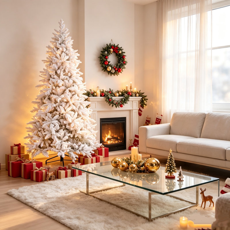 Arbre de Noël artificiel enneigé festif avec embouts de neige et arbre de Noël articulé