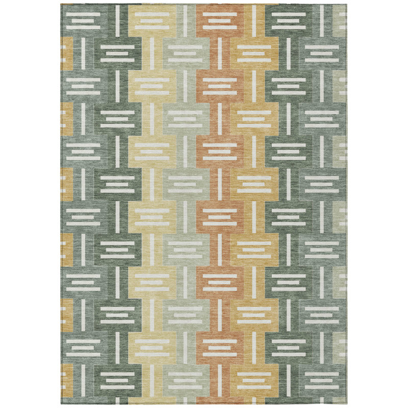 Machine Washable Indoor/Outdoor Chantille ACN2556 Mid-Century Modern Rug, Basil, 8' x 10'