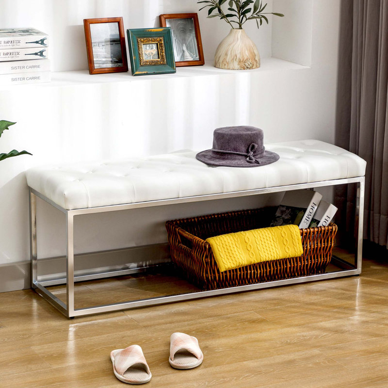Banc en faux cuir Omombo Jacksonjames, Blanc / argenté