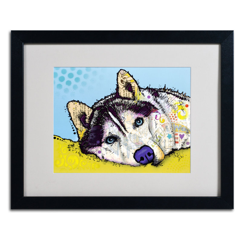 « sibérie husky ii », impression, H 16 po x l 20 po x P 0,5 po, Cadre noir, Blanc