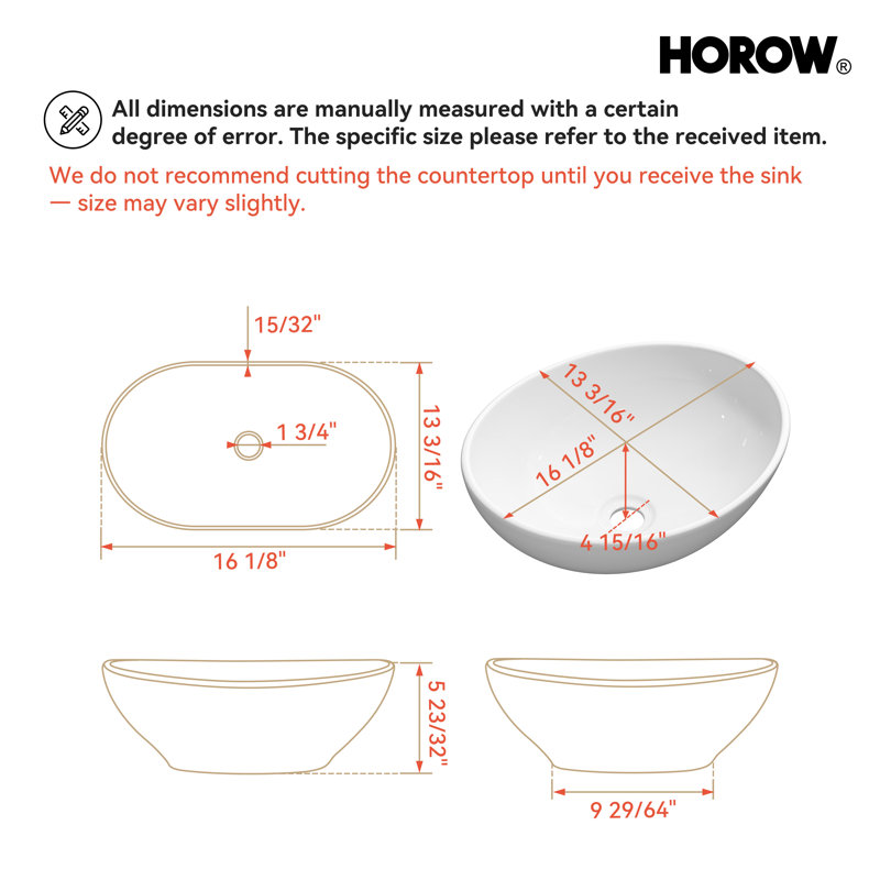 16 in. White Oval Bathroom Ceramic Vessel Sink Art Basin Not Included Faucet