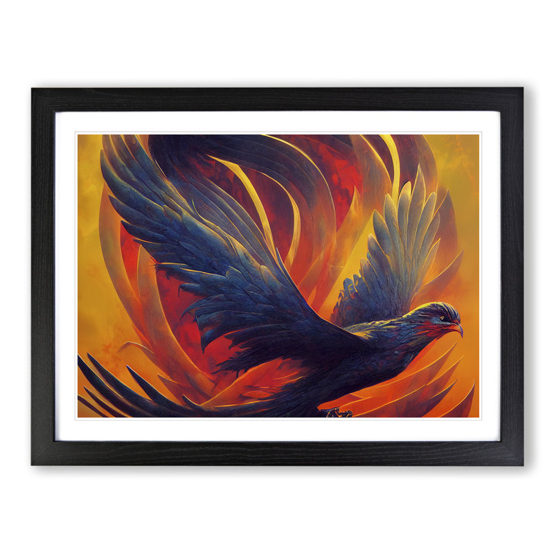 Luminous Phoenix Bird - Single Picture Frame Print, Black, 34cm H x 46cm W x 2cm D