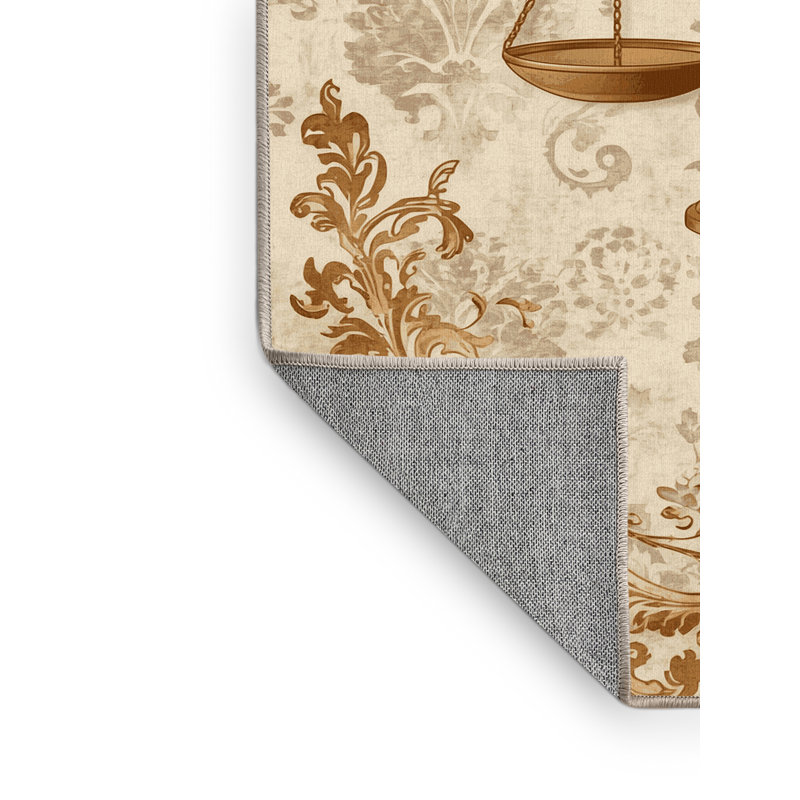 Machine Washable Palvinder Classic Damask Rug in Beige – Beige Binding, 5 x 8