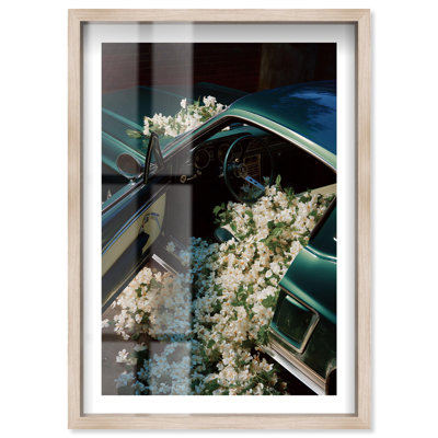 Classic Car and Flowers I Shadowbox Print Photography Prints by Notoriart, Blonde Frame, 36 x 54