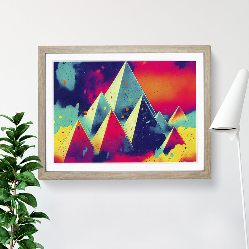 Splashed Pyramids Abstract - Framed Print, Oak Framed, 46cm H x 64cm W x 2cm D
