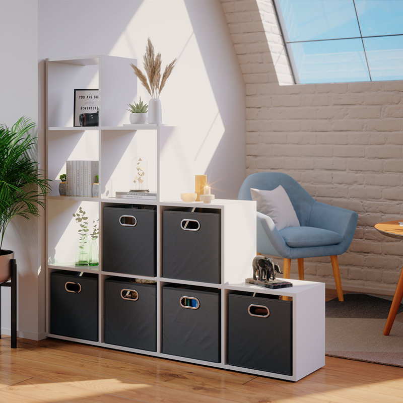 Bethann Treppenregal 10 Fächer Weiß + Faltbox Anthrazit
