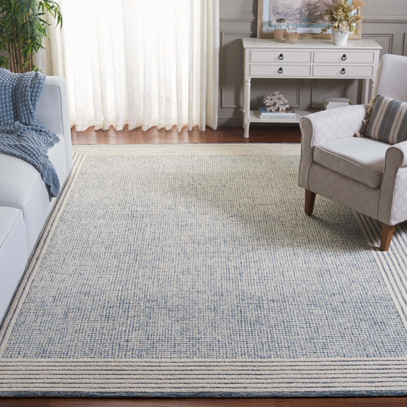 Kevionna Ebony Hand Tufted Wool And Cotton Bordered Rug, Rectangle 8' x 10'