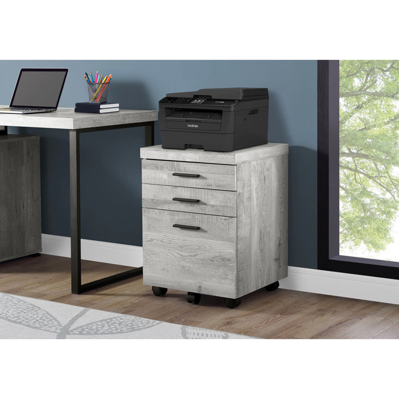 Classeur à roulettes en stratifié gris avec rangement et support pour imprimante, style moderne gris, spacieux