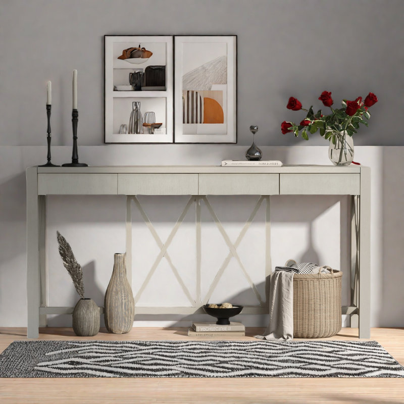 Console avec 4 tiroirs spacieux, Beige