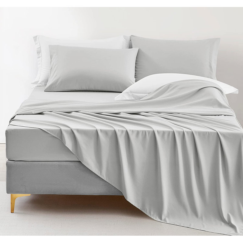 Washed Microfiber Bedding Microfiber Sheet Set, Cal.King Sheet Set + Fitted Sheet + 2 Pillowcases, Light Gray