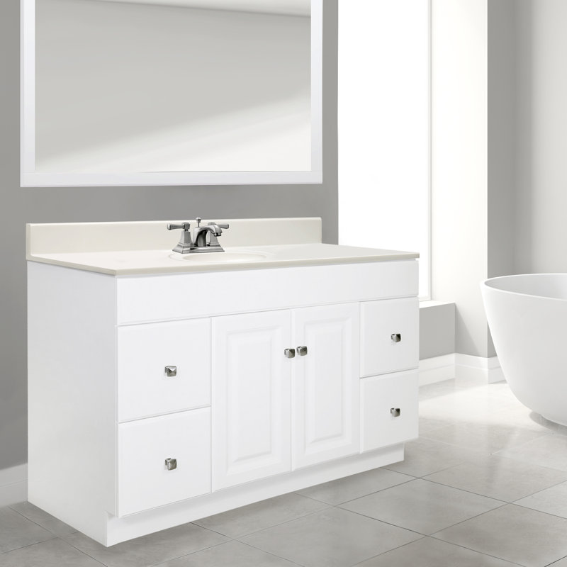 Wyndham 49 Inch Bathroom Vanity with Top, Ready to Assemble, White, 4" Centers