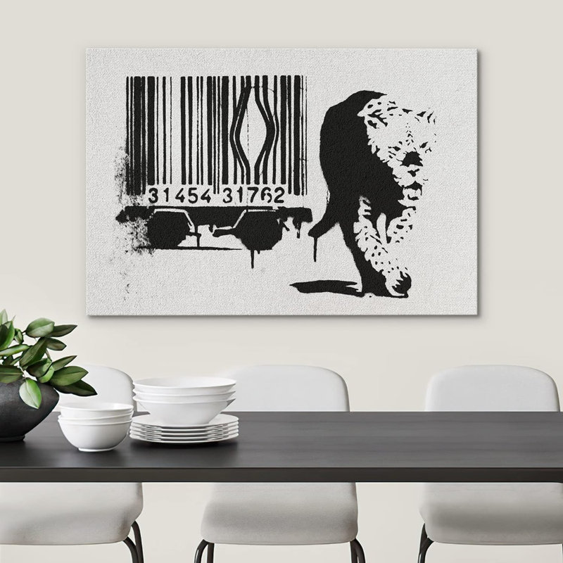 Banksy, code à barres et léopard, Toile tendue, H 16 po x l 24 po x P 1,5 po
