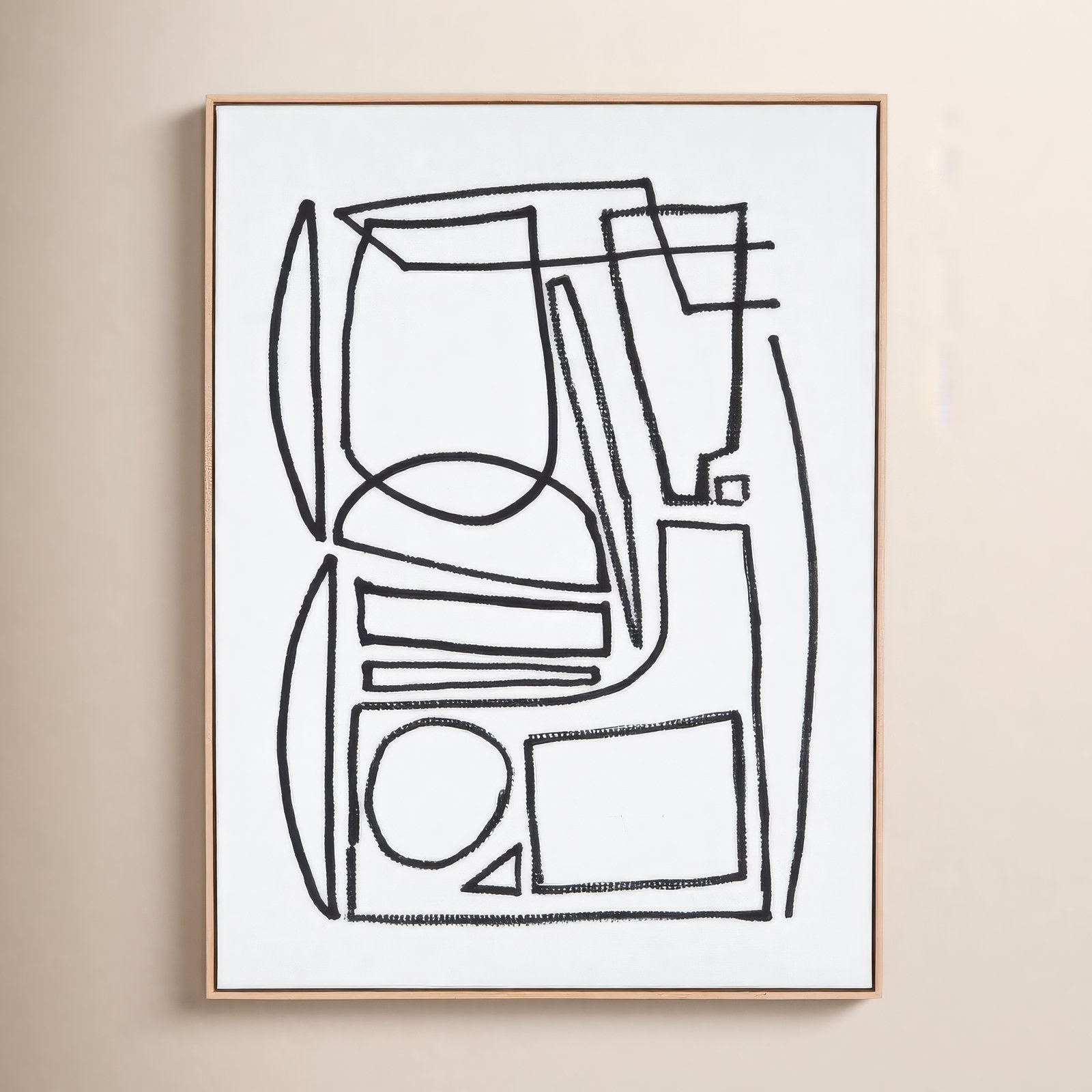 Stark 1 by Dan Hobday, 48" H x 36" W x 2" D, Light Brown Floater Framed