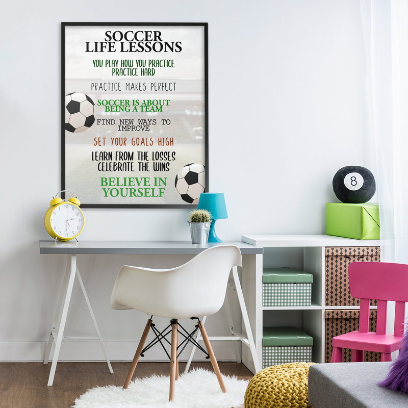 «Soccer Life Lessons», estampe numérique, design par Kim Allen, Giclée encadrée noir minuit, H 30 po x l 24 po