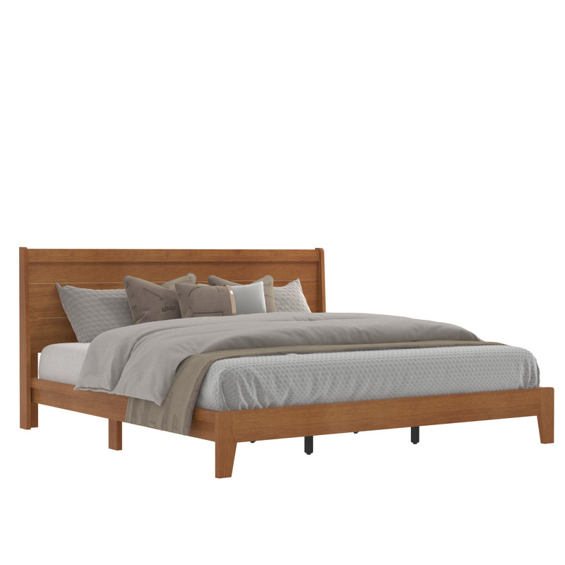 Branquinha Modern Queen Bed With Headboard, Amber Walnut, Queen