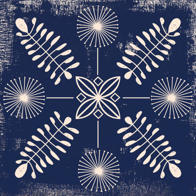 " Navy Floral Design " Painting Print