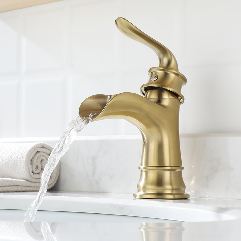 Robinet de salle de bains monotrou avec ensemble de drainage, Or brossé