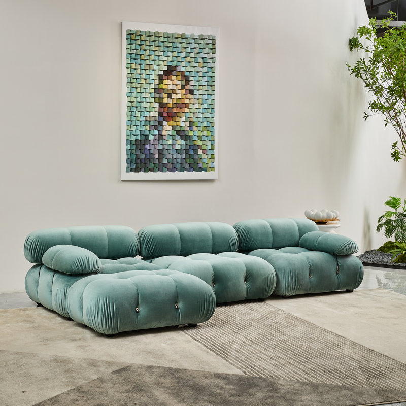 Daimion Upholstered L-Shaped Sectional Reversible, Tiffany Blue Velvet